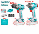 Total Tools Cordless 2 pcs combo kit cordless drill And impact wrench With  2 Pcs 2.0Ah battery And Charger And 47 Pcs accessories -TCKLI20271