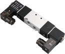 Pneumatic Solenoid Valve, 5-Way 2-Position (5/2), 1/8" Port, Dual Coil Type, Coil Not Included, Small Size, Model 4V120-06
