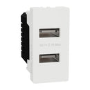 Schneider USB Type A, Miluz E, 2 Port, 2.1 A, 1 Module, White - M3TB-USB-2A