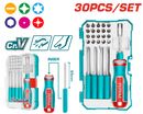 Total tools  Interchangeable screwdriver and bits + pick and hook  set 30 Pcs - TACSD30306