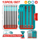TOTAL TOOLS 13 Pcs Impact Screwdriver Bits Set, 10 Bits + 3 Extension Bars (150mm) - TACSDL01306