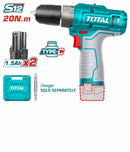 TOTAL TOOLS Lithium-Ion cordless drill 12V WITH 2 Pcs 1.5Ah battery pack/TDLI12202