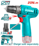 Total Tools 12V Cordless Drill 10mm Plastic Chuck – Max Torque 20Nm + 1.5Ah Battery Included – TDLI12456