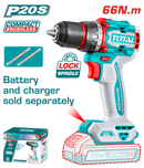 Total tools Compact Brushless Cordless Drill 20 volt 66 N.m without battery and charger - TDLI206681