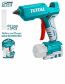 Total tools 12V lithium-ion glue gun TGGLI1201, includes 3 glue sticks, battery and charger sold separately, double blister pack.