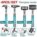 Total Tools  Hammers Set 4 Pcs (claw hammer ,machinist hammer , stoning  hammer &  rubber hammer ) –  THCH6004
