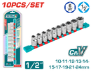 Total tools 10 Pcs 1/2" socket set 10 : 24 mm - THT121101