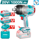 TOTAL TOOLS 20V Brushless 1/2" Cordless Impact Wrench, 1000Nm + 2 × 5Ah Batteries & Charger - TIWLI20100
