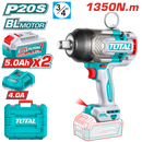 TOTAL TOOLS 20V Brushless Cordless Impact Wrench, 3/4", 1350Nm  +  2 × 5.0Ah Batteries & Charger - TIWLI201356