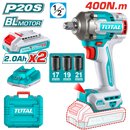 Total tools Cordless impact Brushless wrench 1/2 inch 20V 400 NM + 2 pcs 2.0Ah   battery And Charger-TIWLI2040