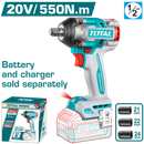 TOTAL TOOLS 20V Brushless 1/2" Cordless Impact Wrench, 550Nm, Without Battery & Charger - TIWLI20551