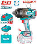 TOTAL TOOLS 42V Brushless Cordless Impact Wrench, 3/4", 1360Nm,  + 2 Batteries & Charger - TIWLI421362