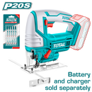 Total tools Lithium-ion 20V jig saw  80 mm + 5pcs saw blades
without Battery and charger  - TJSLI8501
