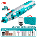 Total tools Cordless mini grinder 8 volt with  67 Pcs Accessories - TMGLI0801