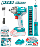 Total tools Cordless 2 pcs combo kit (  impact wrench +  Work lamp ) + 2pcs battery  20V + charger + impact socket set   TOSLI231004