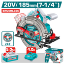 TOTAL TOOLS 20V 7.25" (185mm) Cordless Circular Saw + 5Ah Battery & Charger - TSLI18513
